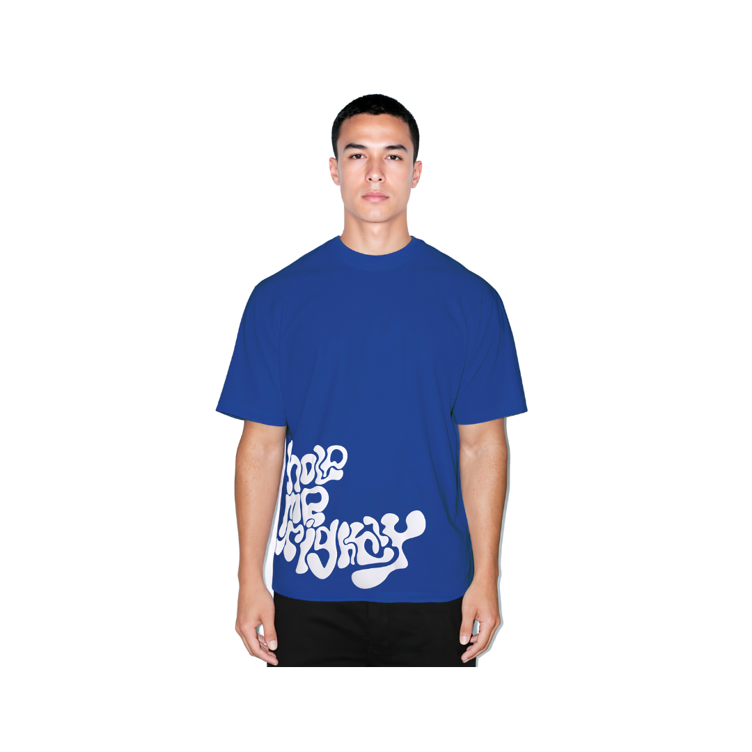 Hola Blue Puff Print Graphic T-Shirt